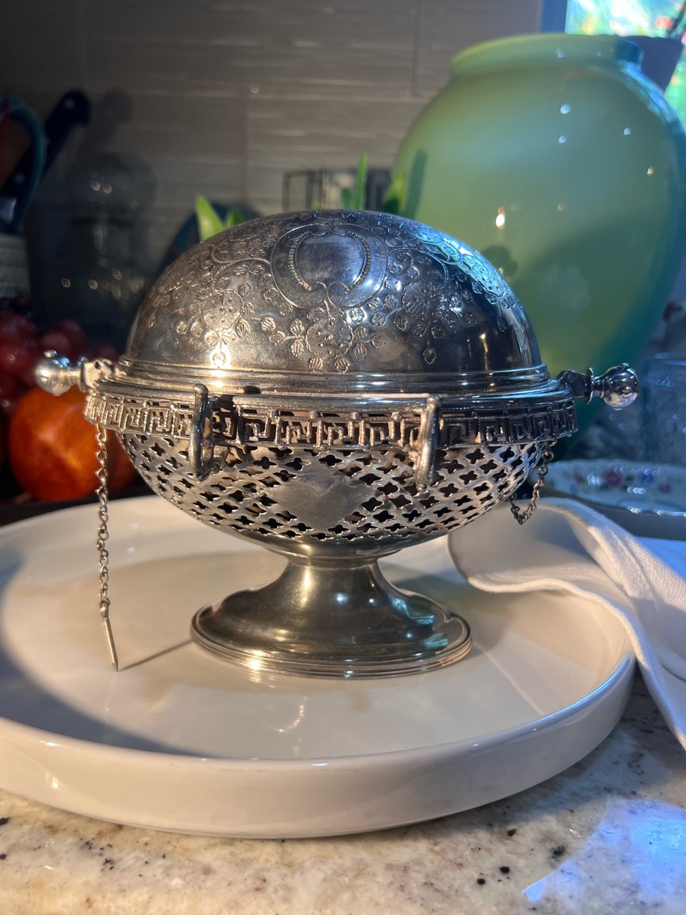 Silver-Plated Antique Roll top Butter Serving Dish in excellent condition !